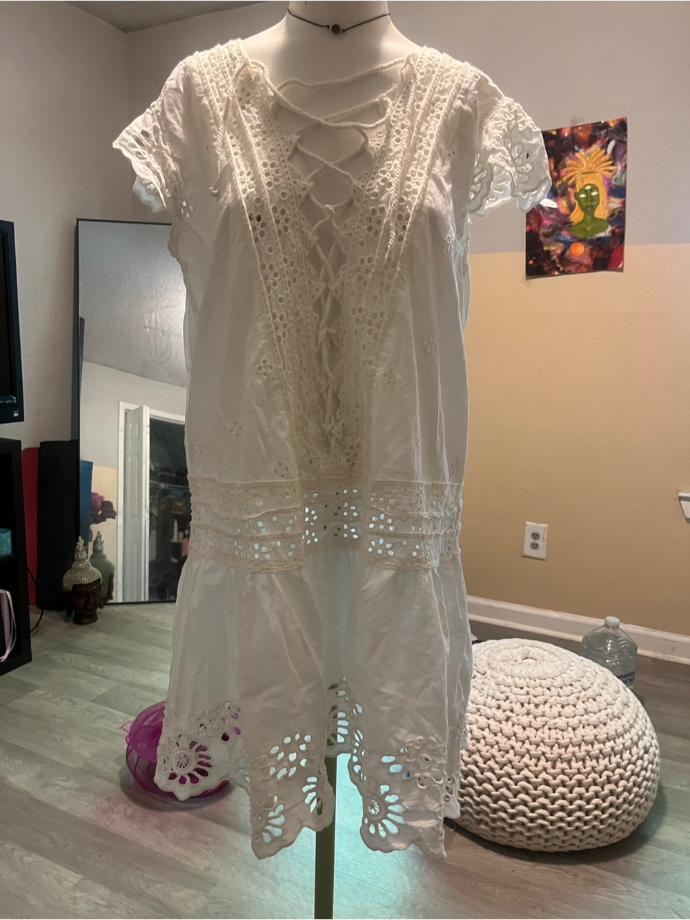 Free People white Lace-Up Backless Eyelet Dress - Picture 7 of 14